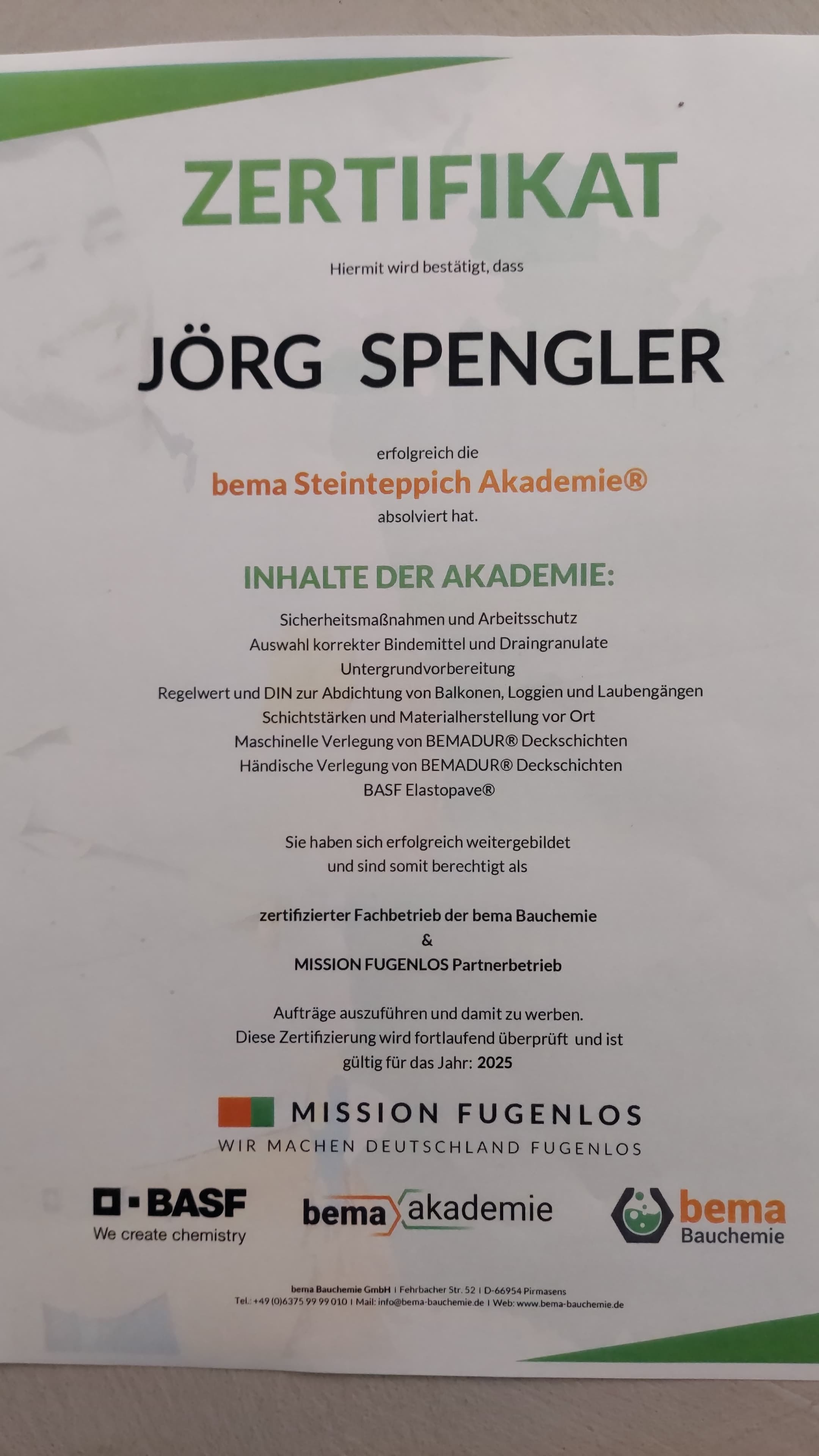 Steinteppich Zertifizierung 2025