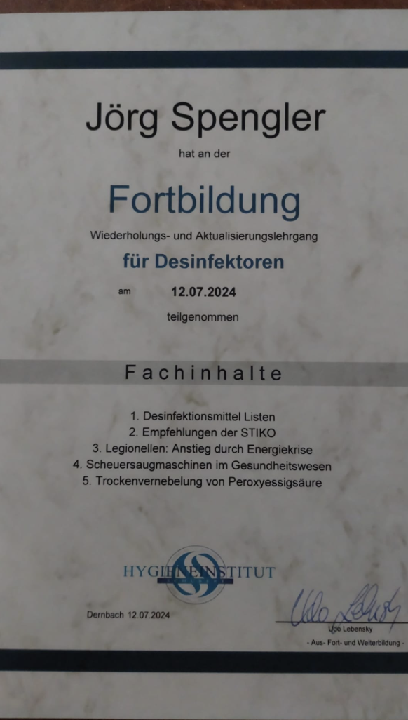 Fortbildung für Desinfektoren