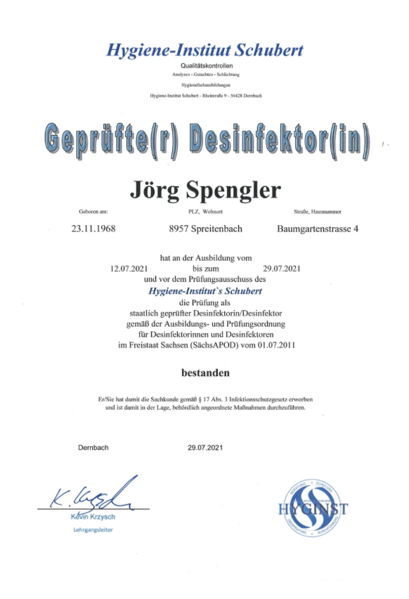 Geprüfter Desinfektor